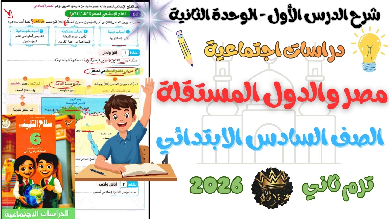 شرح الدرس الأول مصر والدول المستقلة دراسات السادس الابتدائي الترم الثاني 2026