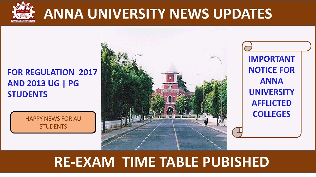 ANNA UNIVERSITY RE-EXAM TIME TABLE 2021 PUBLISHED | FOR UG /PG 2017 AND 2013 REGULATIONS