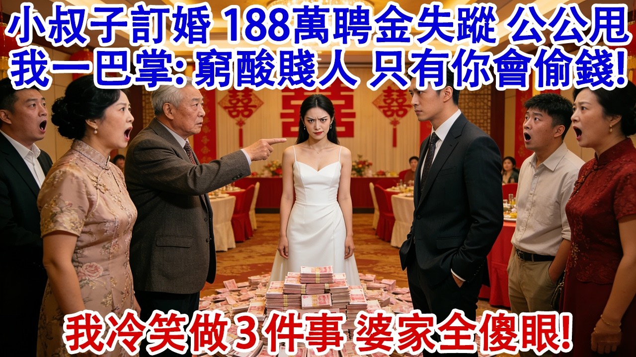 小叔子訂婚，188萬聘金失蹤。公公一巴掌打得我耳鳴：窮酸賤人，除了你沒人會偷這錢！婆婆：讓你爸媽來墊付！老公打我3巴掌逼我認罪，我冷笑只做1事，婆家傻眼了#婆媳 #家庭 #婚姻 #情感故事 #為人處世
