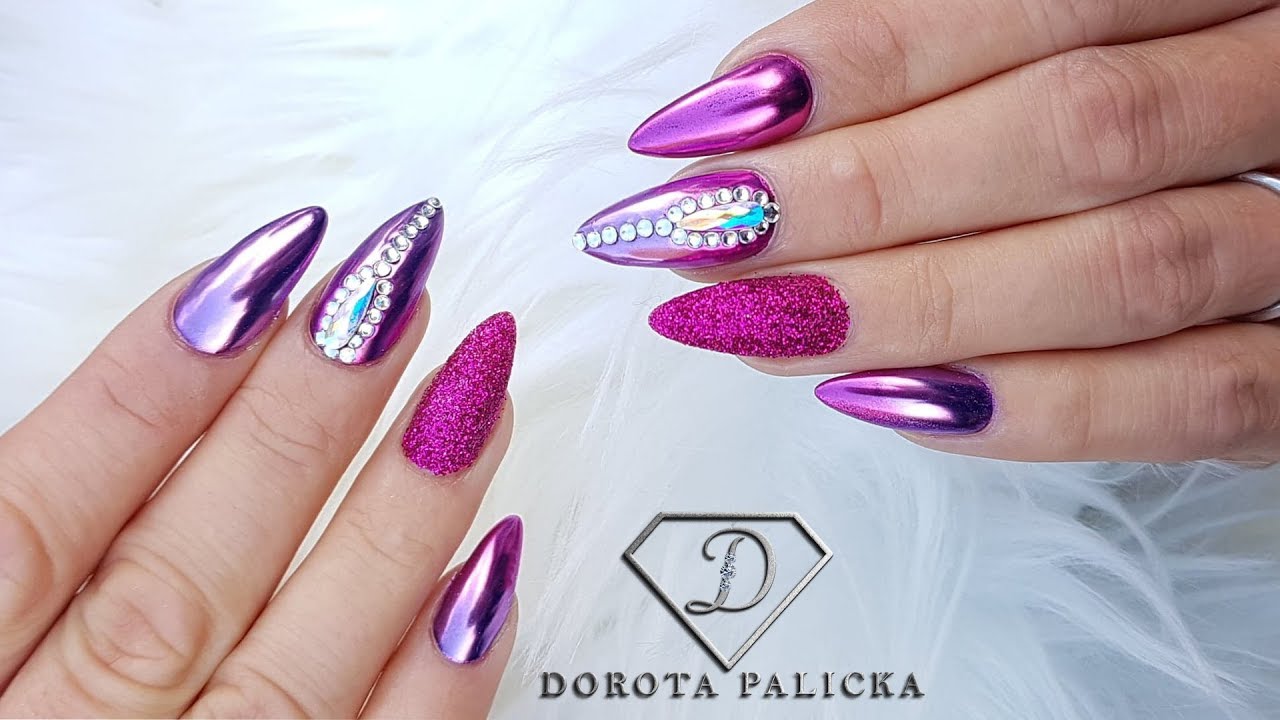 Chrome pigment ombre nail art, gel infill, sugar nails with Swarovski crystals and ombre chrome