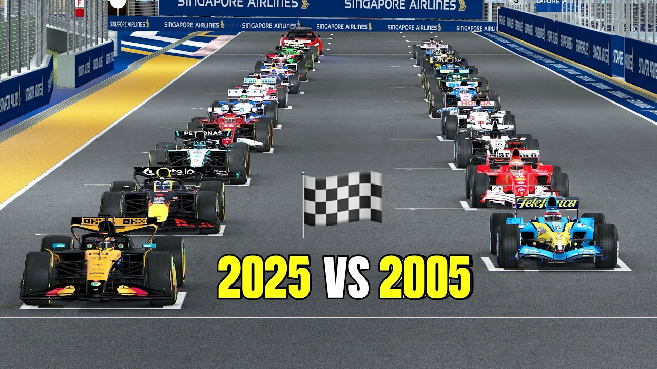 All F1 2025 vs All F1 2005 Cars at Singapore Grand Prix