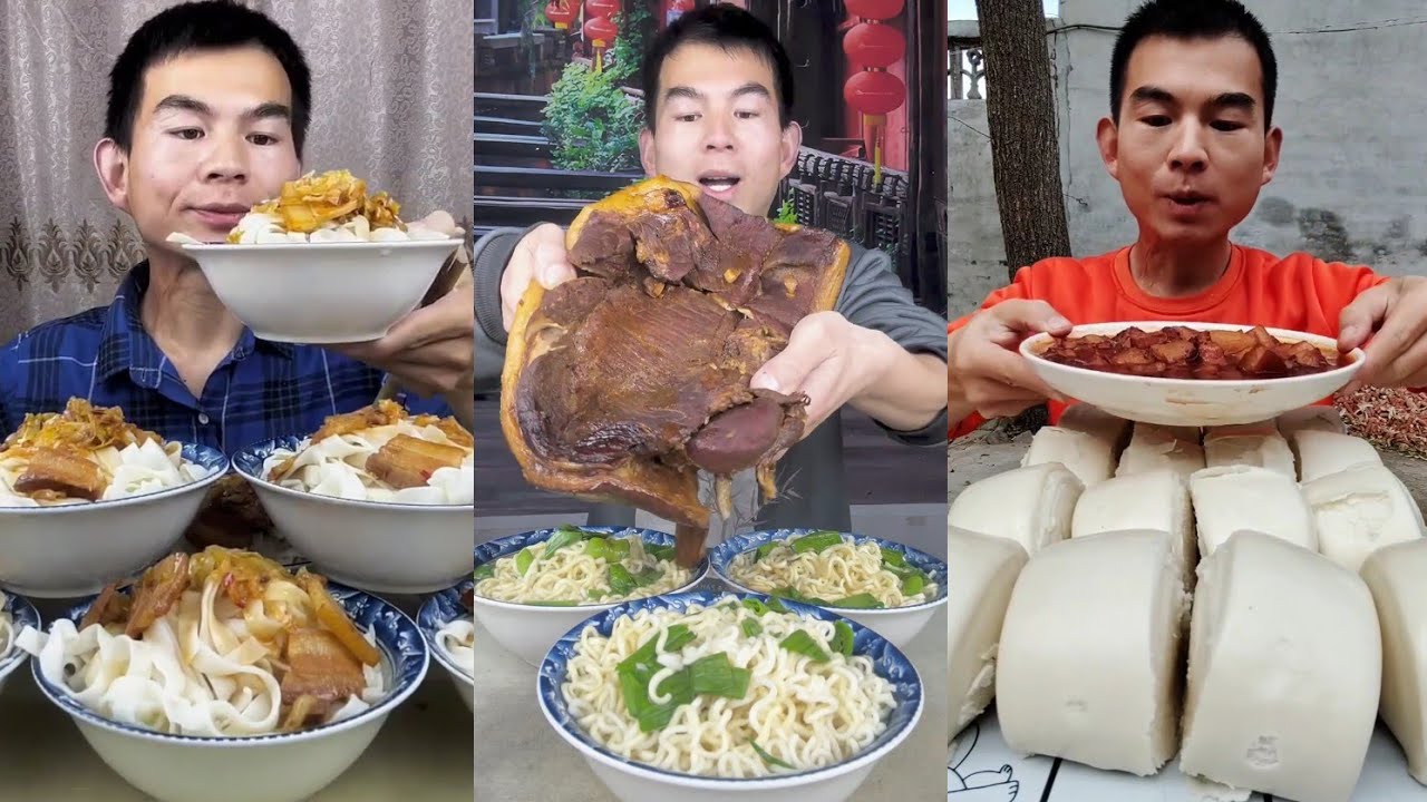 Mukbang Foodie Meat 🍖🥓 Pork Chicken 🍗 Noodles 🍜 with Chinese food #eating #pork #noodles #foodie 