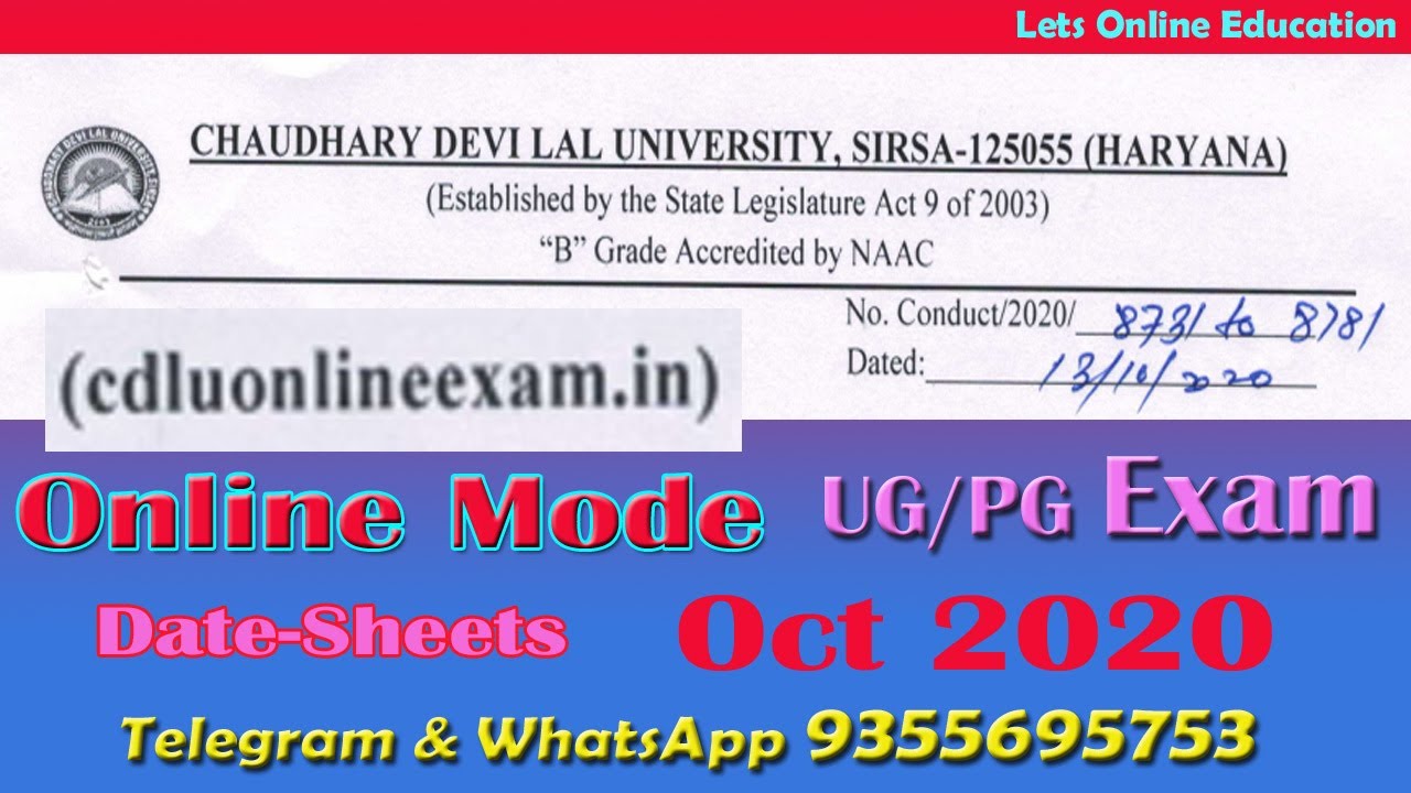 UG/PG CDLU Sirsa Date Sheet | Annual Exam Oct 2020