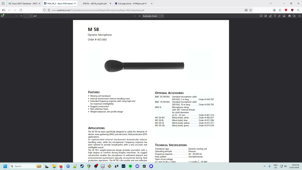 Voicover Microphone Comparison - AT815b, Coles 4104, Beyer M58, SM57