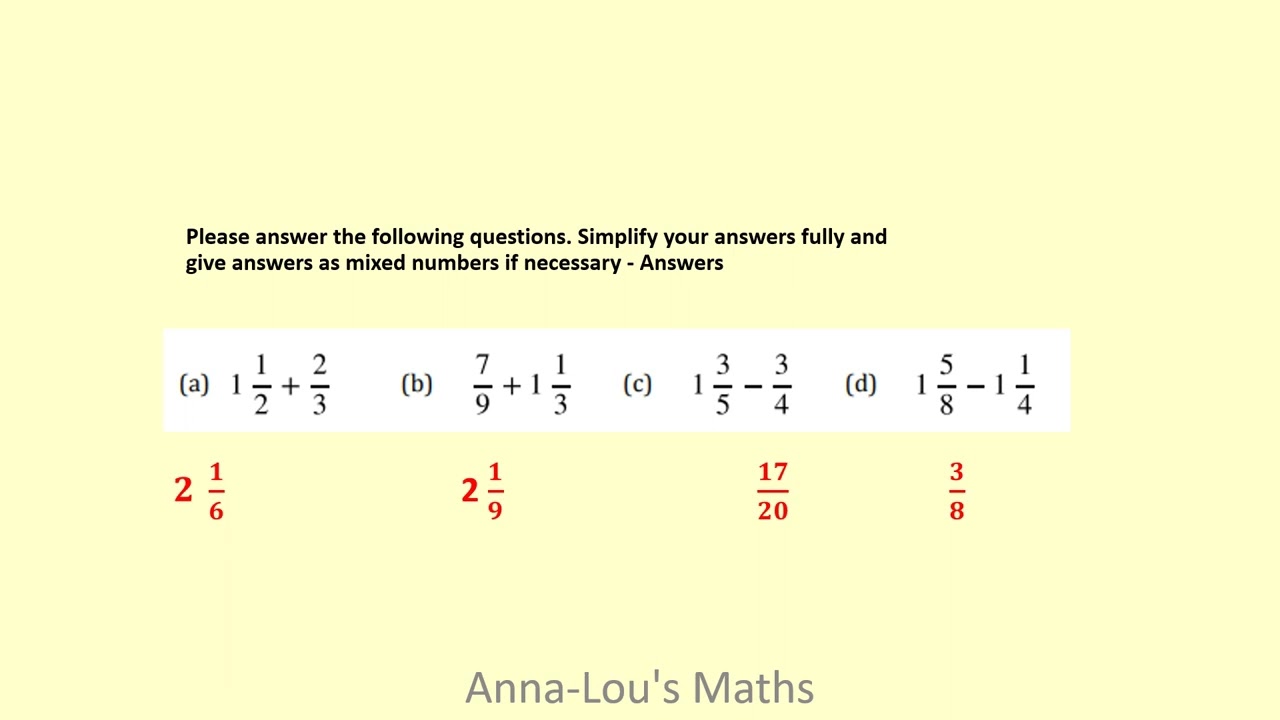 Adding and Subtracting Mixed Numbers. Functional Skills Level 2 Maths - Edexcel
