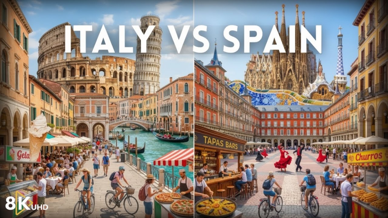 Italy vs Spain 8K | Lifestyle of Food, Pace & Daily Life