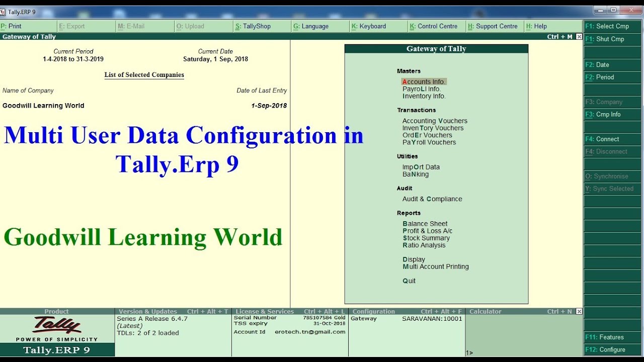 Tally Erp 9 Advance Configuration ||  Data Configuration and Data Sharing in Tally Multi User