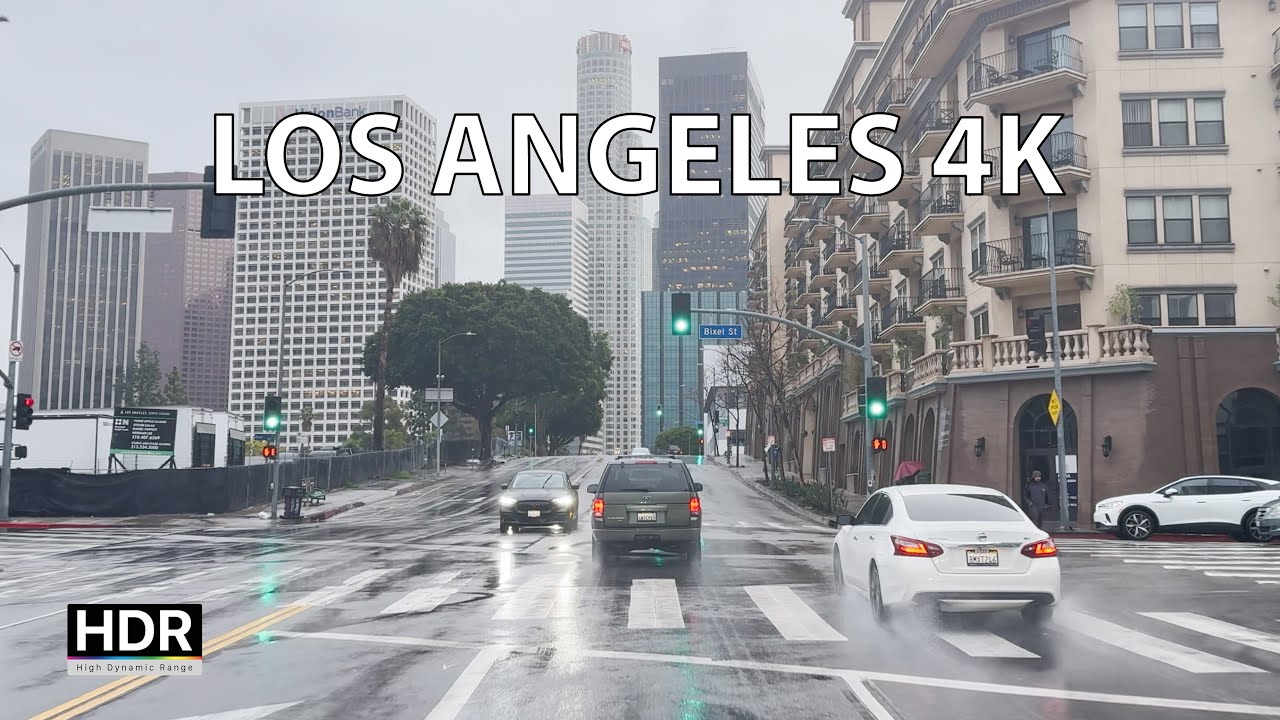 Rainy Los Angeles - Sunset Strip to Downtown - Scenic Drive 4K HDR