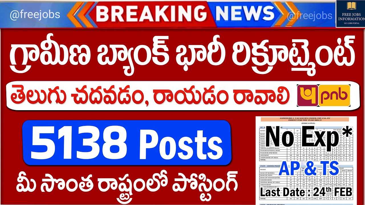 🚨 గ్రామీణ PNB Bank భారీ రిక్రూట్మెంట్ , తెలుగు రావాలి | Punjab National Bank Recruitment 2026 Apply