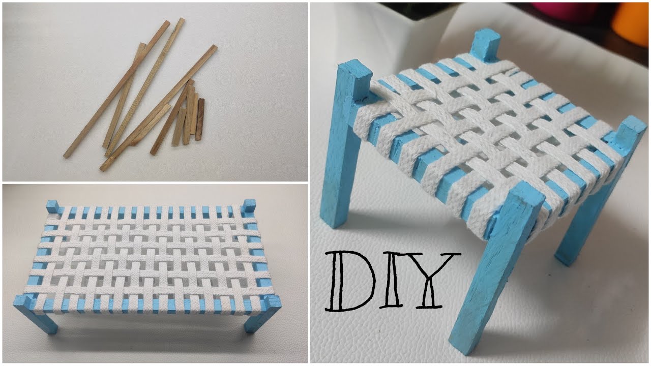 How to make cot :: miniature cot making craft :: DIY