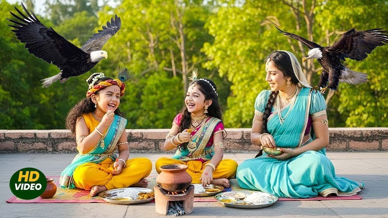 यशोमती मैया,कान्हा और राधा छत पर बैठ कर खाना खा रहे हैं || यशोमती मईया के नंदलाला || Krishan leela