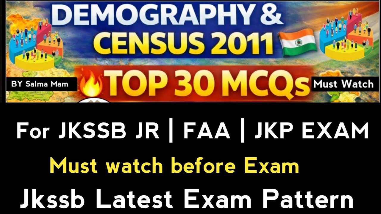Top  MCQs on Demography, Census and Features | For JKSSB JR Assistant | Faa | Jkp Constable Exam.