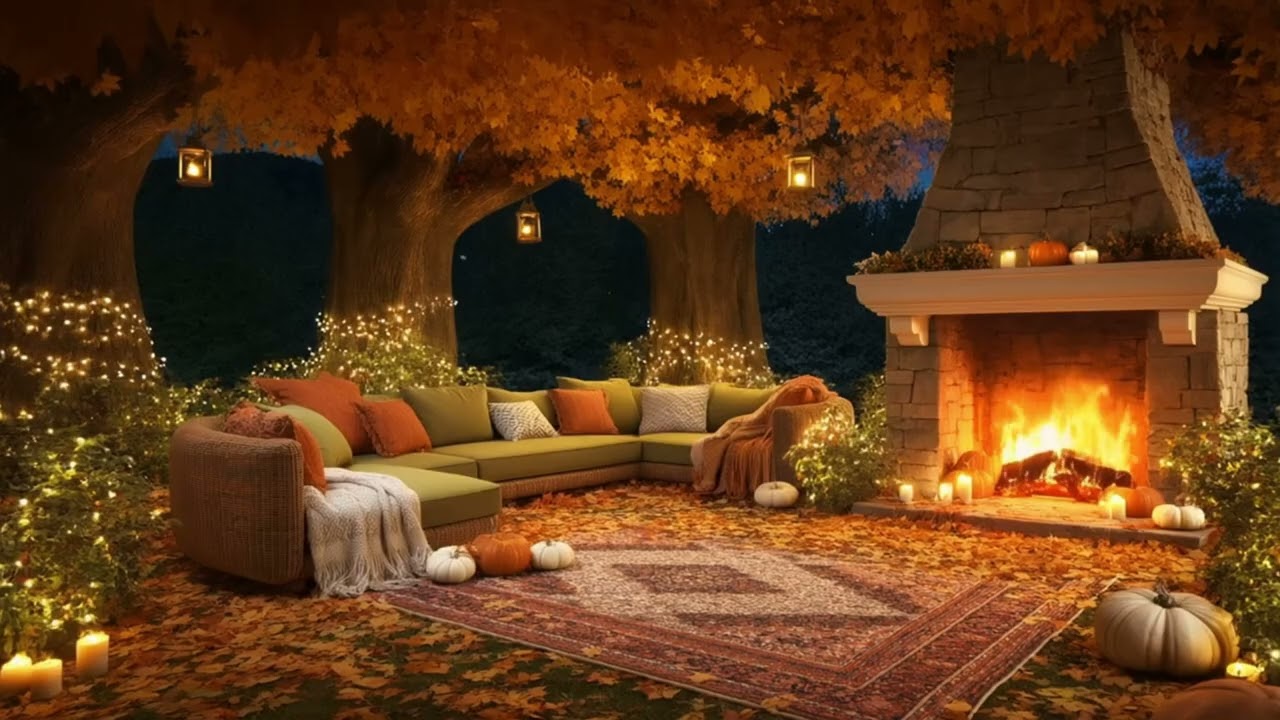 Cozy Autumn Fireplace Under the Trees 🍁 Relaxing Night Ambience