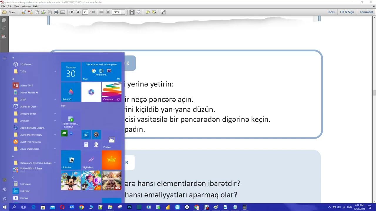 5-Cİ SİNİF İNFORMATİKA DƏRSLİYİ - KOMP&Uuml;TER(PƏNCƏRƏ)