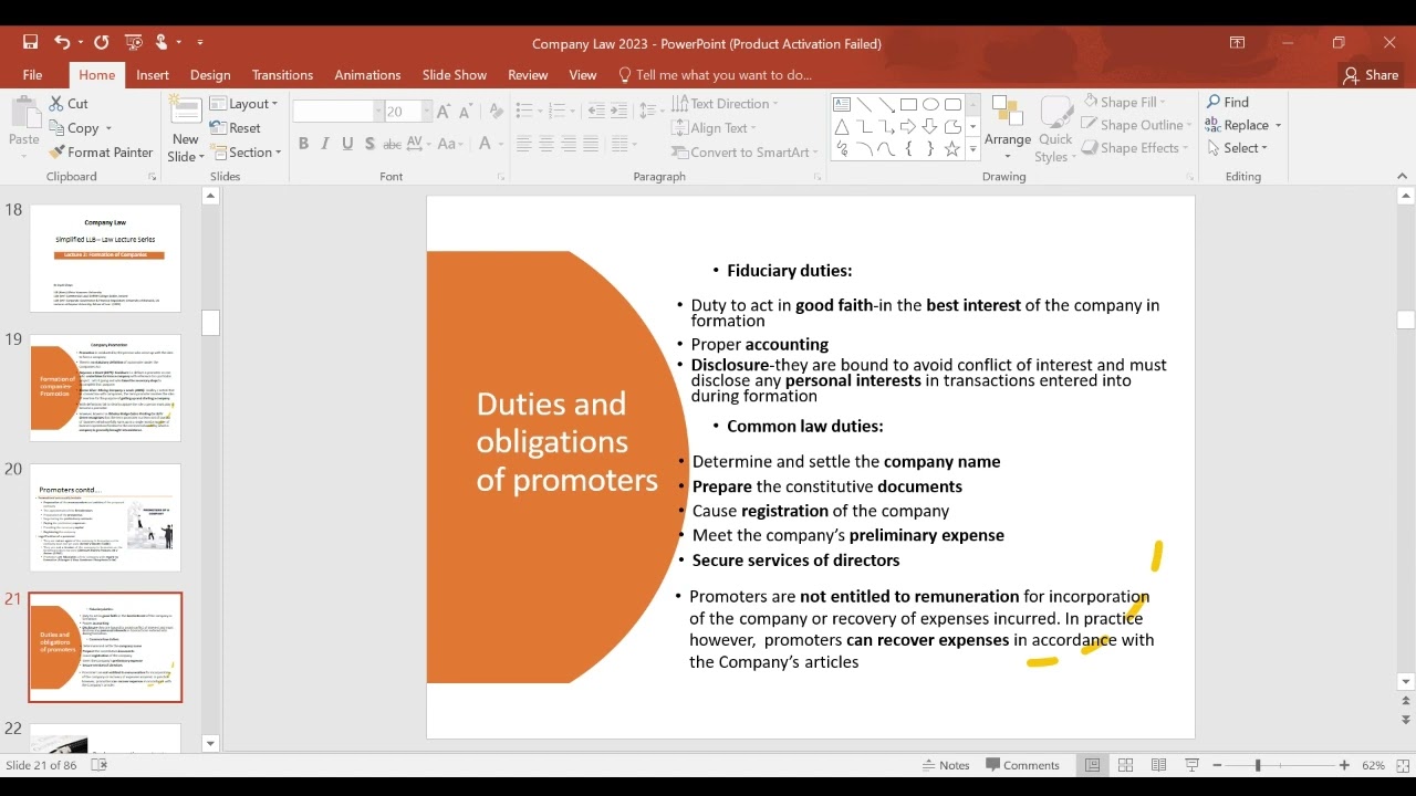 Company Law Lecture 2: Formation of Companies and Lifting of the Corporate Veil
