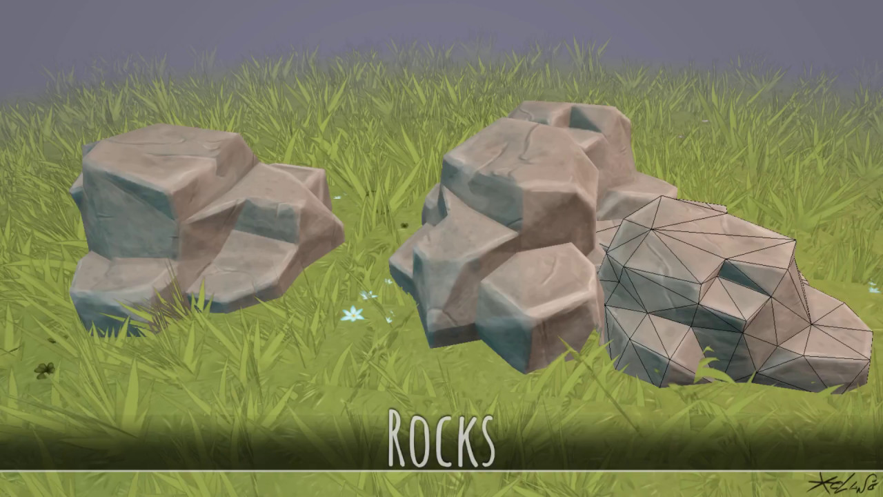 [3D][HandPainted] Low poly rock