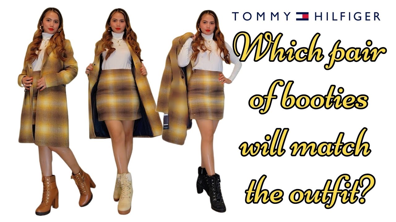 Tommy Hilfiger Recycled Shadow Check Wool Coat And Shadow Check Wool Skirt With TurtleNeck White