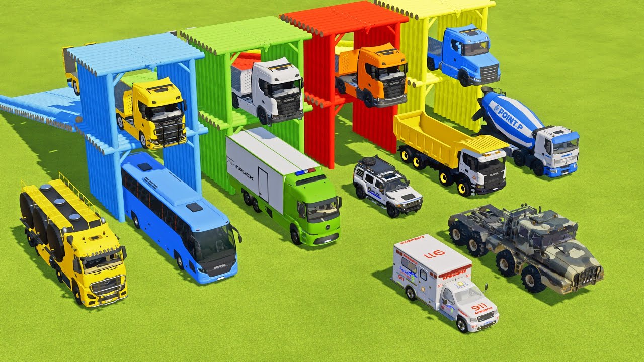 TRANSPORTING MILITARY TRUCK, FIRE TRUCK, FIRE DEPARTEMENT, FORD POLICE, AMBULANCE WITH TRUCKS ! FS22