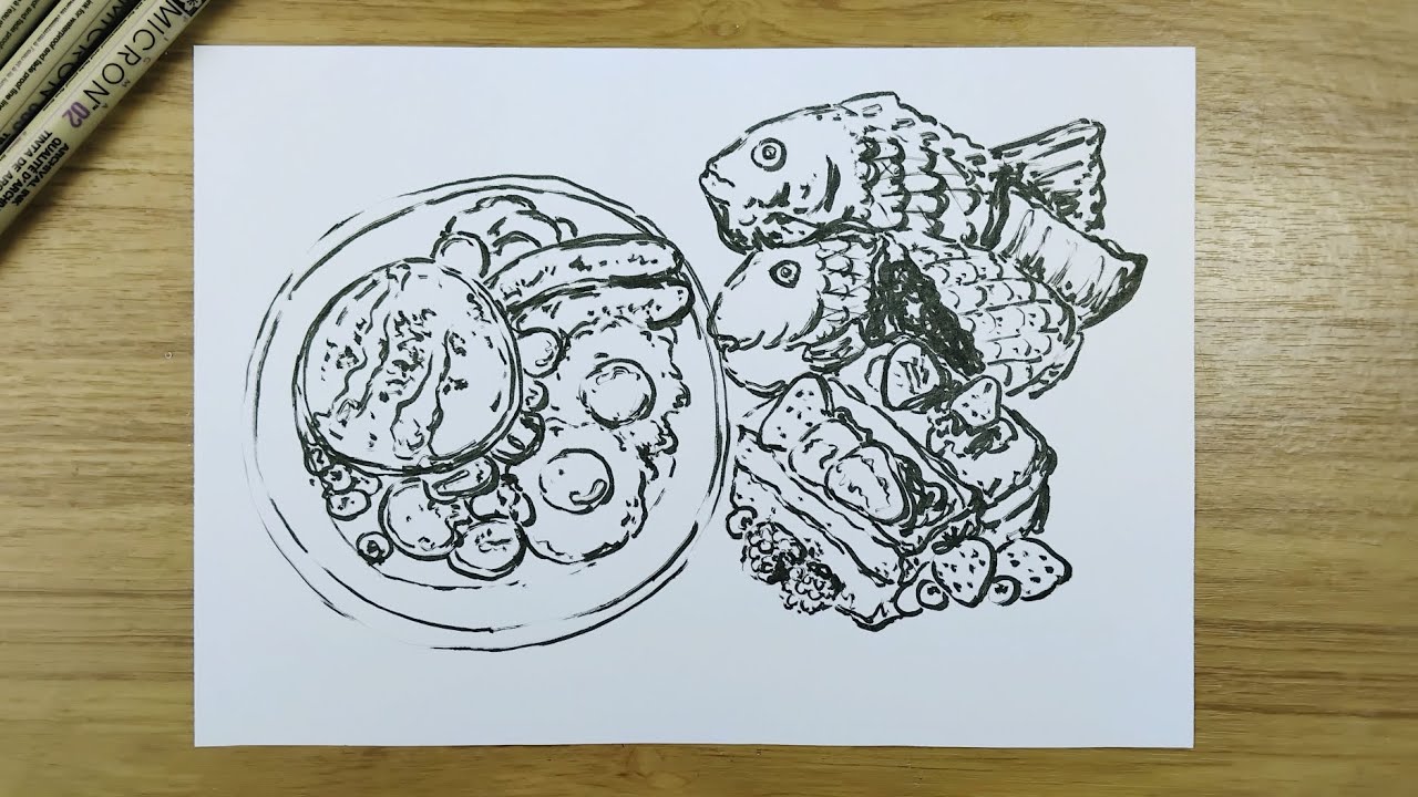 How to sketch breakfast, cakes,and taiyaki ep11