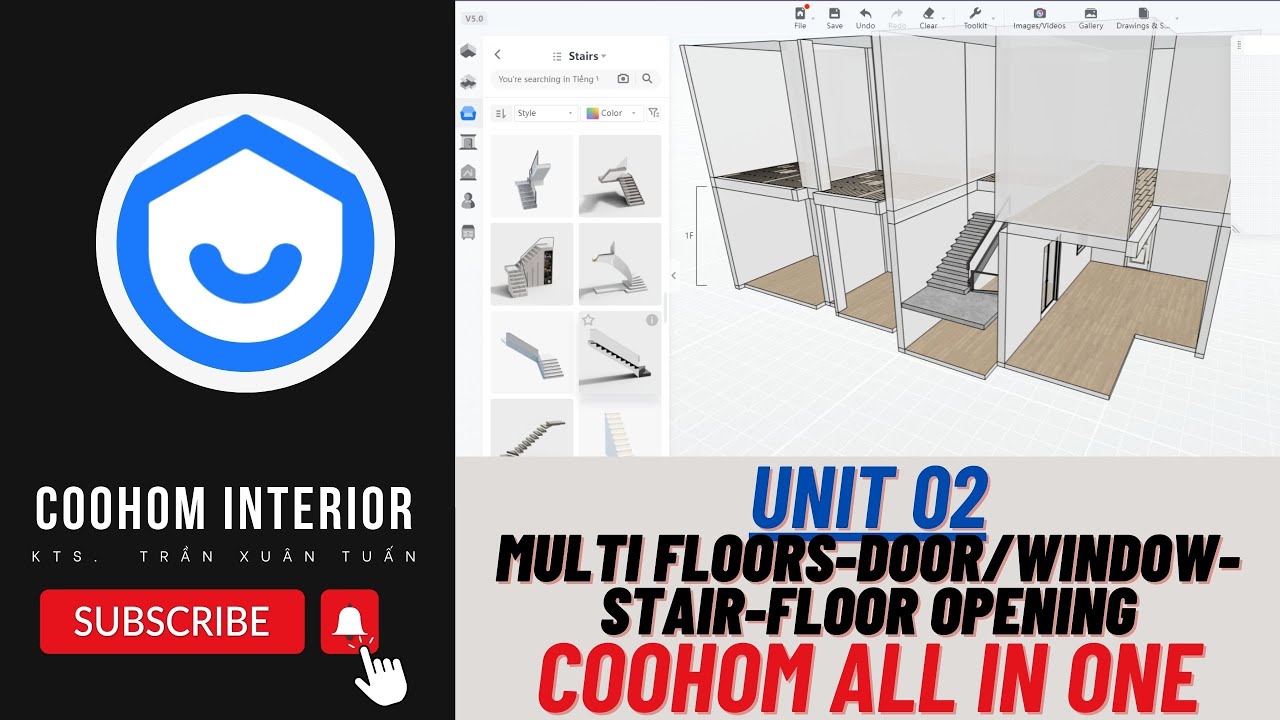 COOHOM-Bài 02-Thêm mặt bằng tầng, vẽ cửa, vẽ cầu thang, đục lỗ sàn