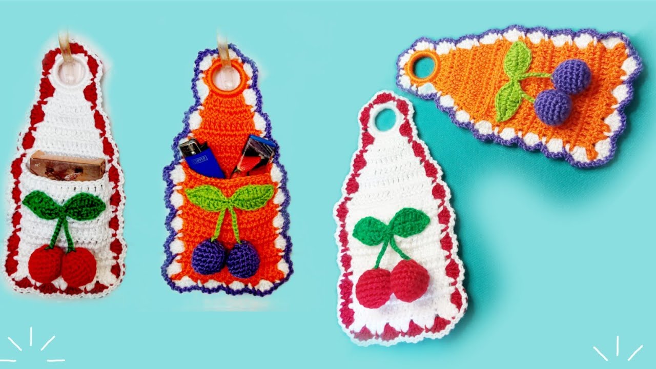 لتزيين المطبخ /كروشيه حامل الولاعة مُزَيَّن بٍفاكهة الكرز كروشيه/ Crochet lighter holder