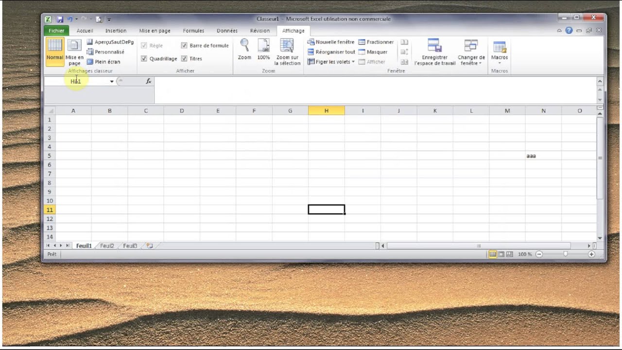 EXCEL pr&eacute;sentation de l'&eacute;cran