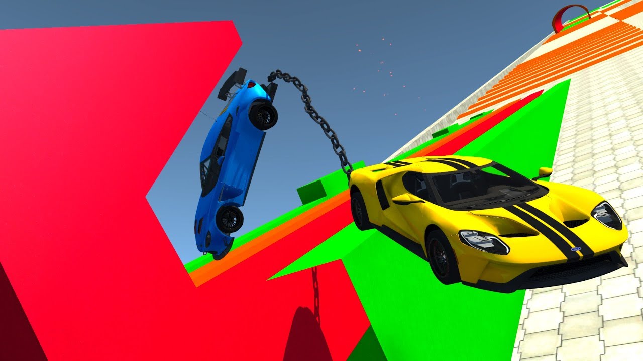 Chained Cars Against Insane Descent - BeamNG Drive Crash Testing