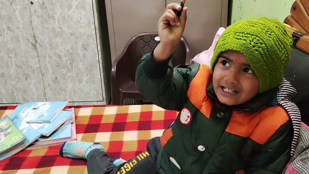 Prisha is learning and Writing Alphabets.. Or Bhaiya to Patang ko chod hi nhi rha hai..
