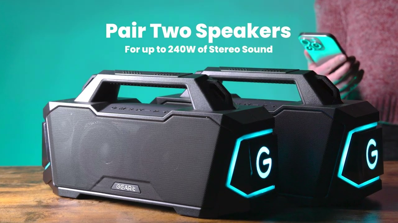 GEARit BOOM 120W Speaker &ndash; Loudest Portable Bluetooth Beast! Karaoke, Power Bank & RGB Party Mode!