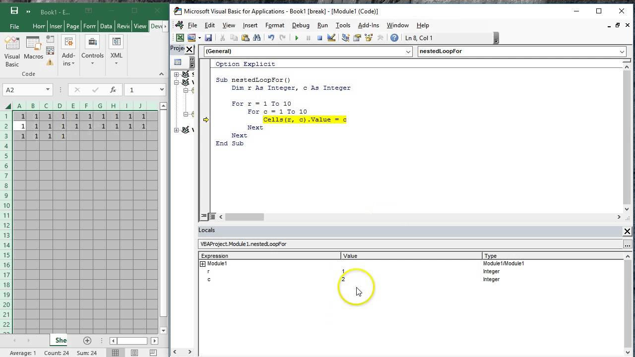 VBA loops, nested loops basic