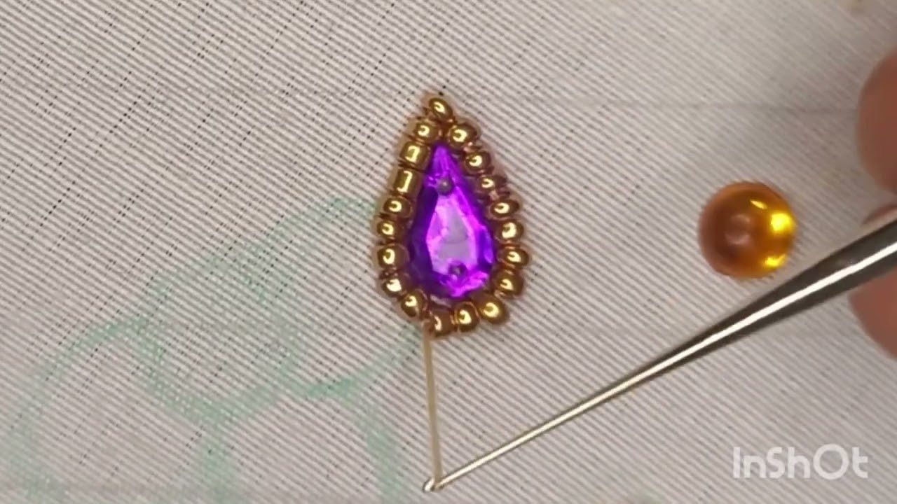 kundan stone stitch & micro bead work for beginners/kundan stone & round stone with bead work#buttas