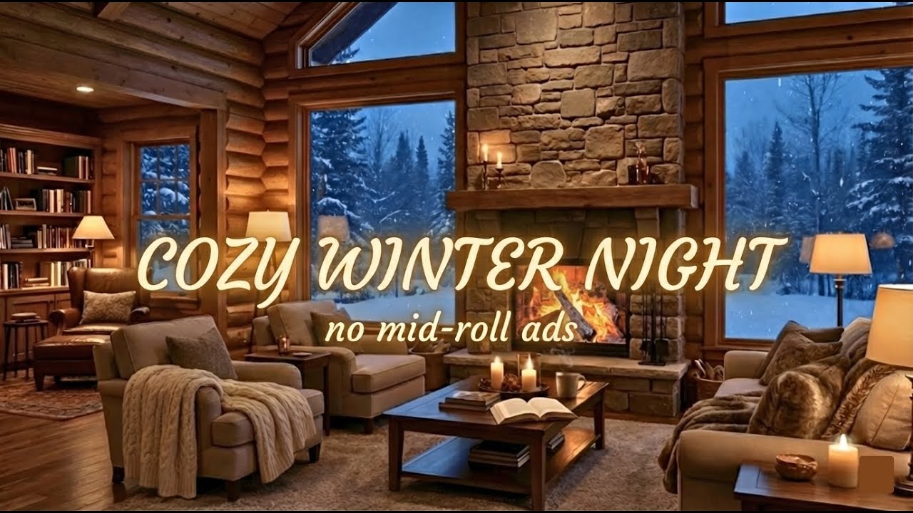 Cozy Winter Cabin Fireplace 🔥  (NO MID-ROLL ADS) | Snowy Night Ambience for Sleep & Relaxing