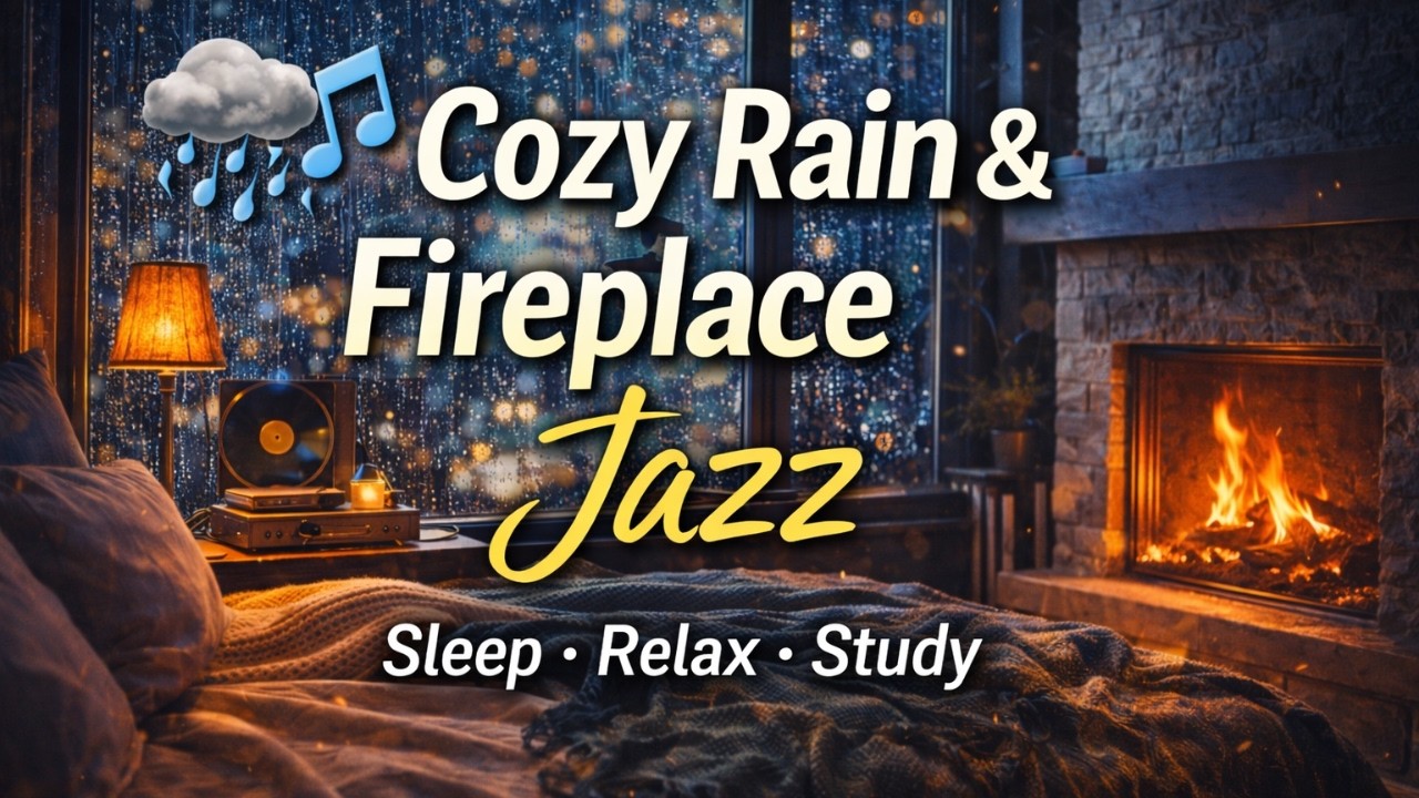 Cozy Rainy Night Bedroom Ambience ☔ Fireplace & Soft Jazz for Sleep, Study & Relaxation (3 Hours)
