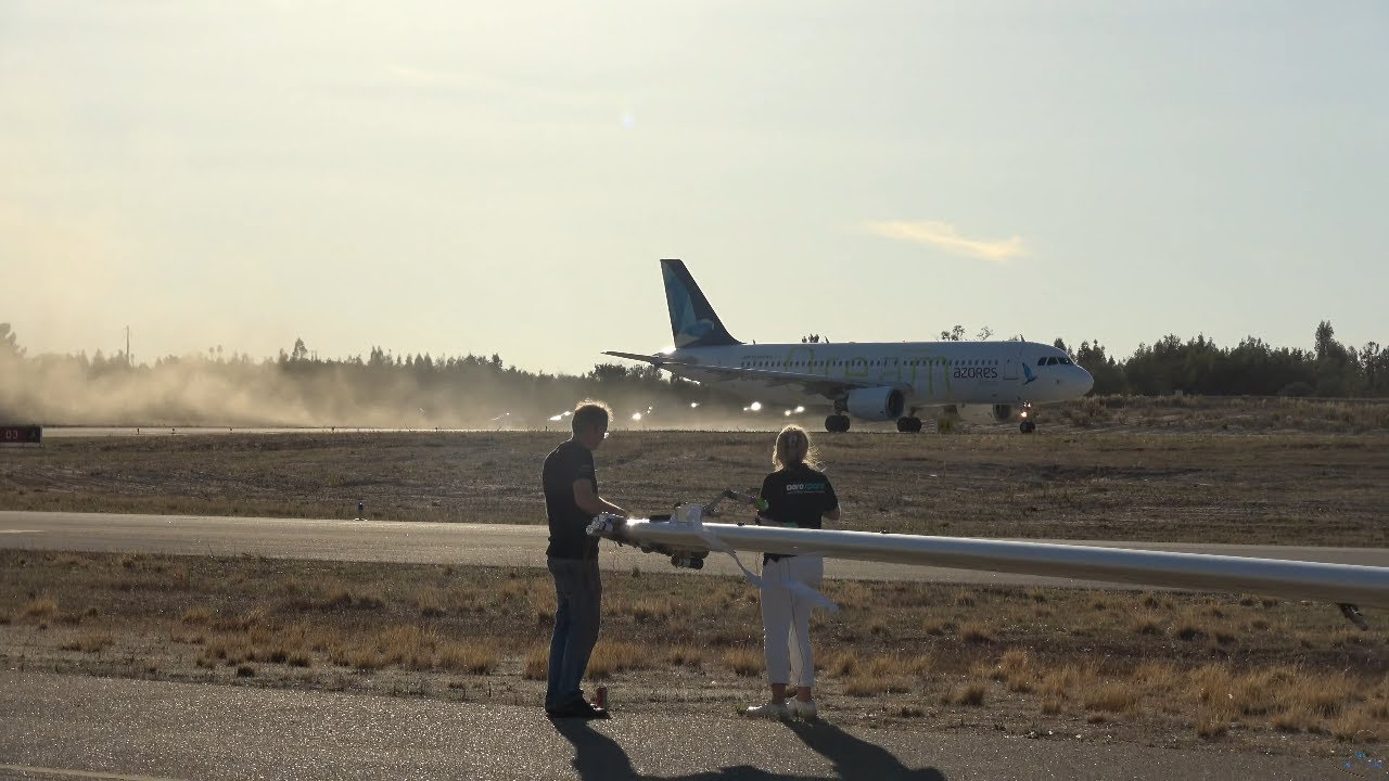 HISTORIC TAKE-OFFf of Sata's Airbus A320 from Portugal Air Summit at Ponte de S&ocirc;r Aerodrome