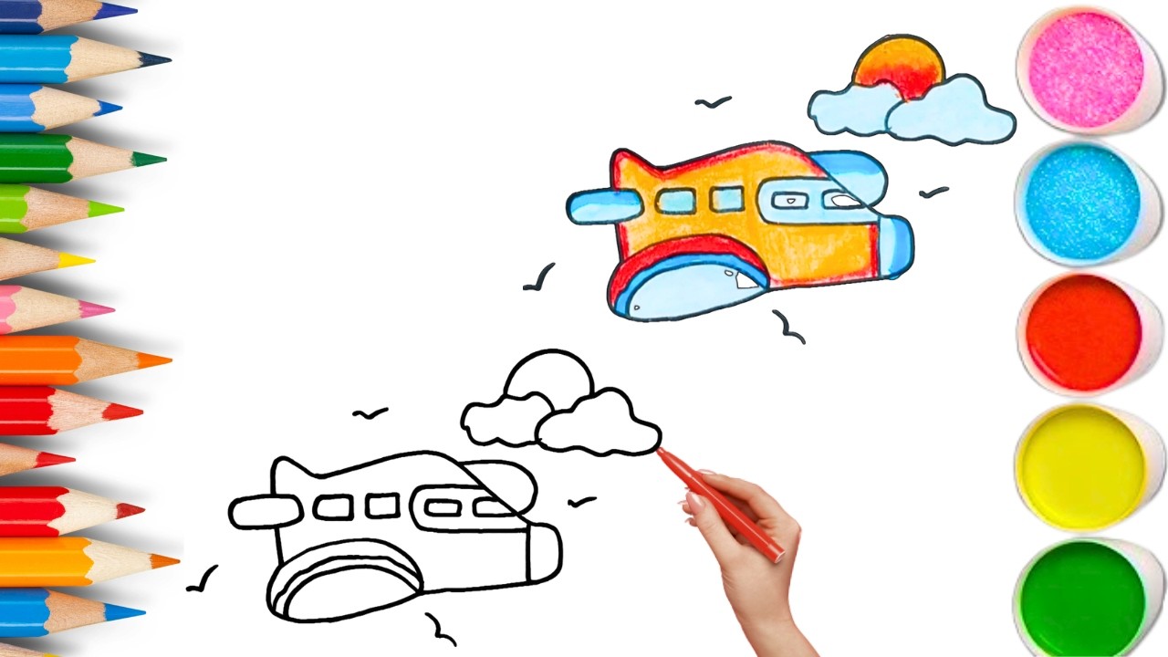 How To Draw cute Aeroplane Drawing, Painting & Coloring For Kids and Toddlers_ Child Art 🐋🌈🎨