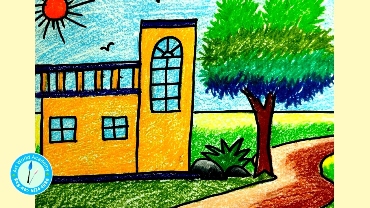 Easy village scenery drawing//landscape drawing//গ্রামের দৃশ্য.