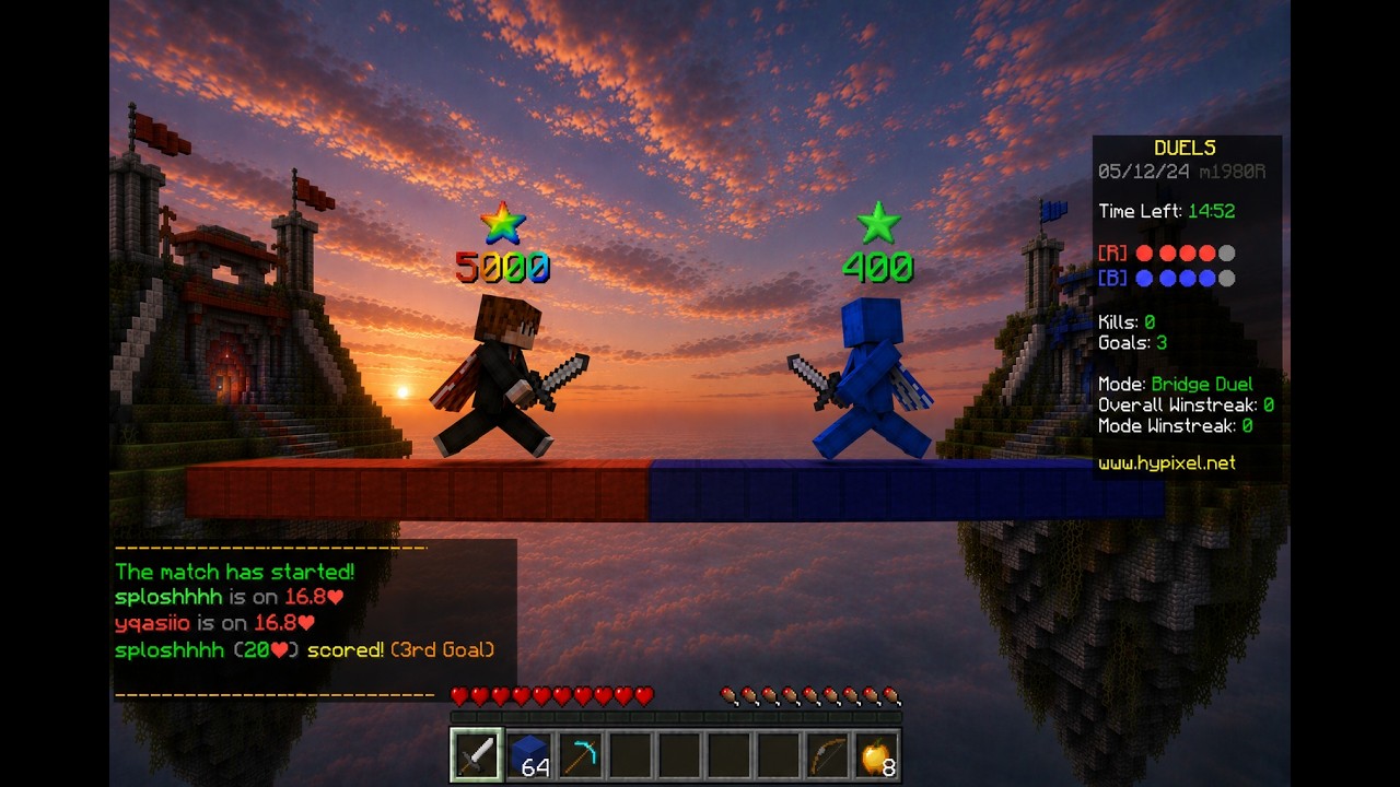 Close and tough Hypixel Bridge Duels Games