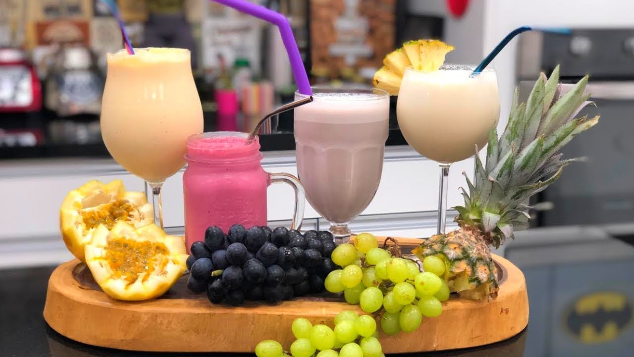 PRONTO EM 1 MINUTO - COQUETÉIS DE FRUTAS SEM ÁLCOOL - 4 RECEITAS FÁCEIS DE FAZER