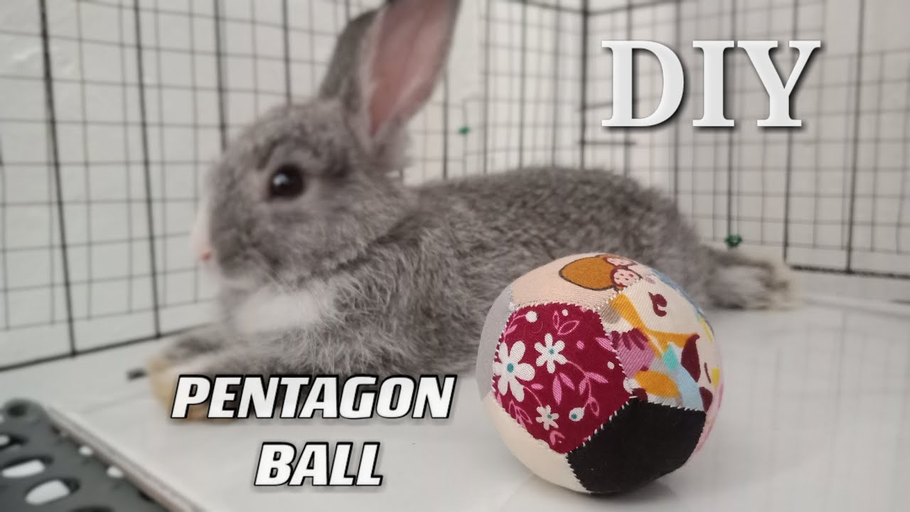 I Make Pentagon Ball For My Bunny-Fabric Scraps Idea/ 手缝拼布五角球给我的小兔玩 - 碎布利用