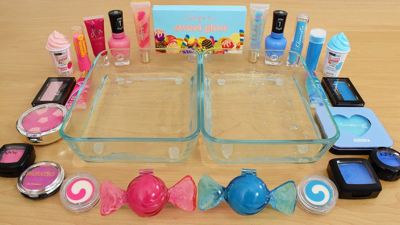 Pink vs Blue - Mixing Makeup Eyeshadow Into Slime ASMR