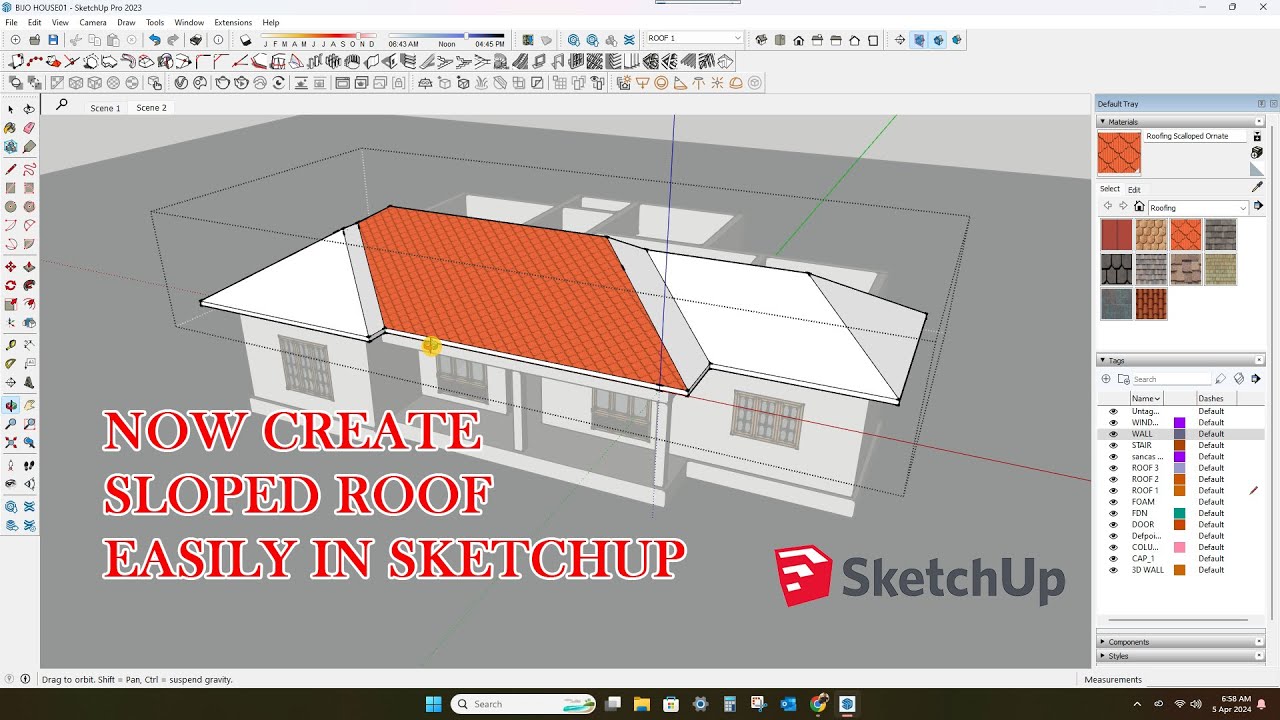 How to Create Slope Roof Easily without Plugins | Sketchup
