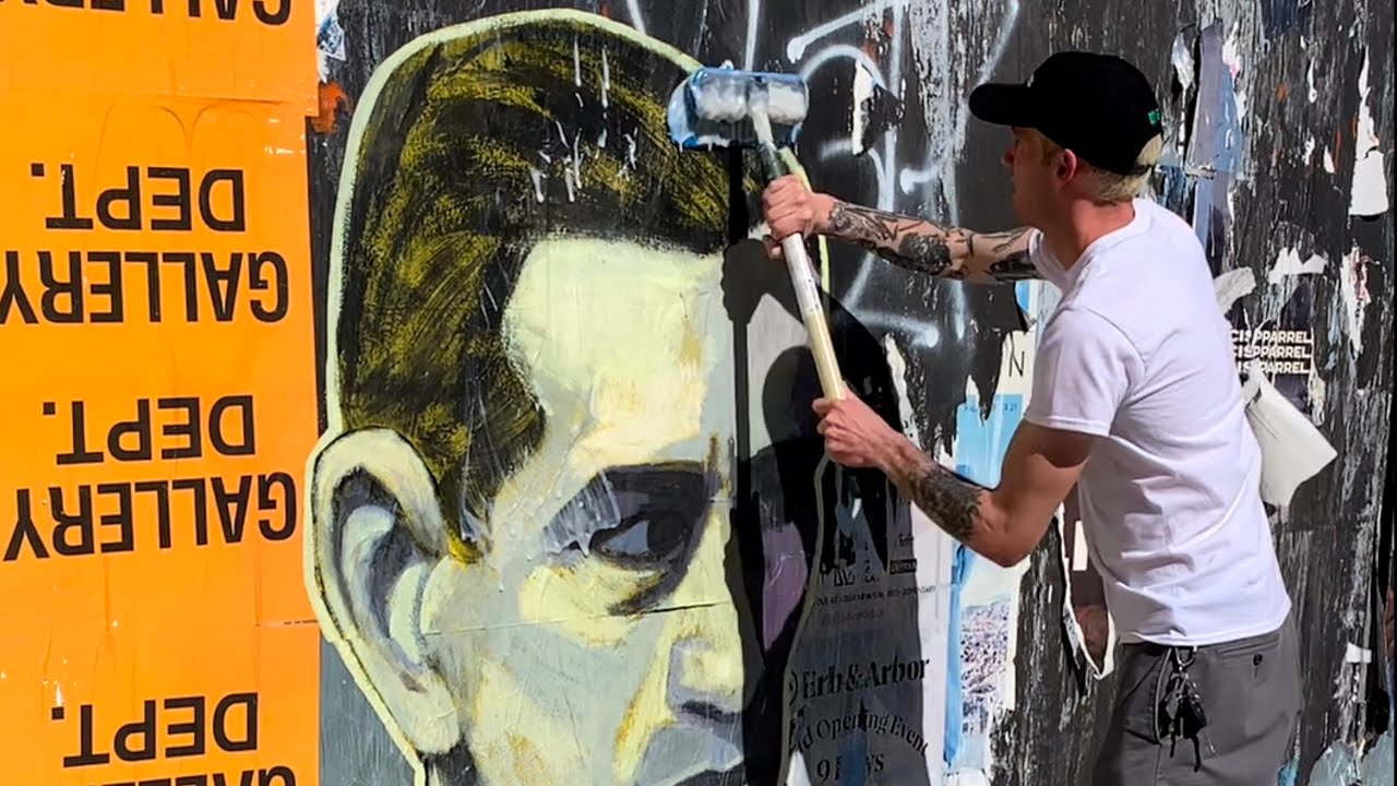 Wheatpasting Street Art in Los Angeles (daytime raw cut 2)