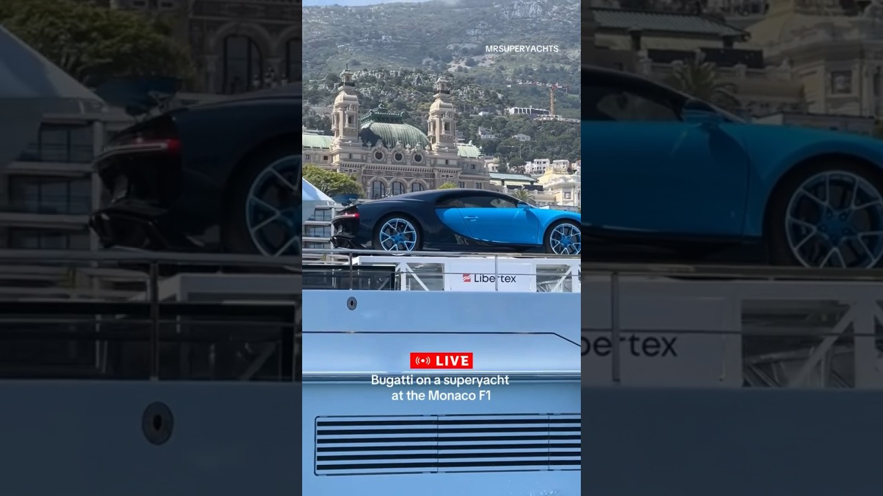 Bugatti on a superyacht 😍 Seven Sins yacht arriving at the Monaco Grand Prix 🏁 @bugatti