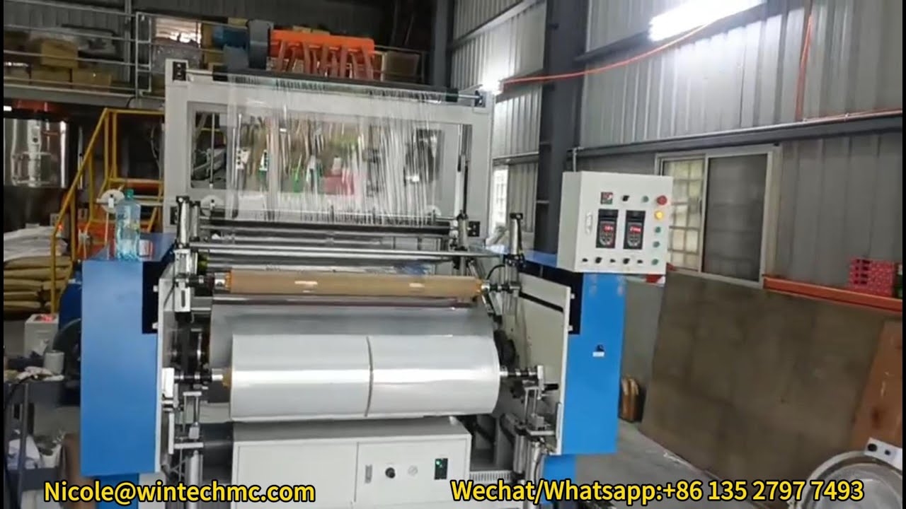 Efficienct 1 Meter Industrial Stretch Film Machine in Taiwan，50KG Jumbo Roll PE Stretch Film Line