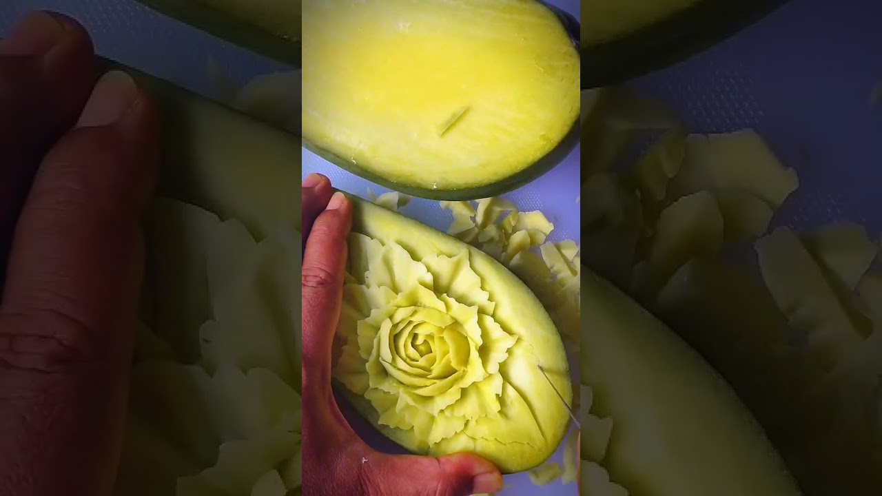 Tutorial membuat ukiran bunga dari buah Mangga.. 