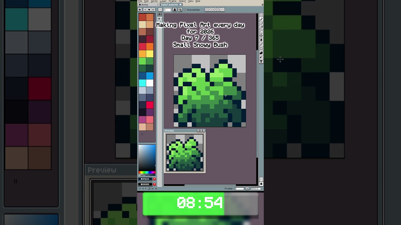 Making Pixel Art Every Day For 2026 Day 7 | 365 - Small Snowy Bush