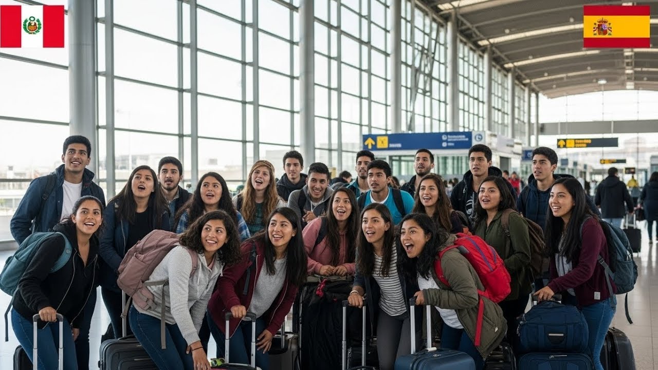 Estudiantes peruanos lloran a los 5 s de llegar a Barajas y Puerta del Sol.