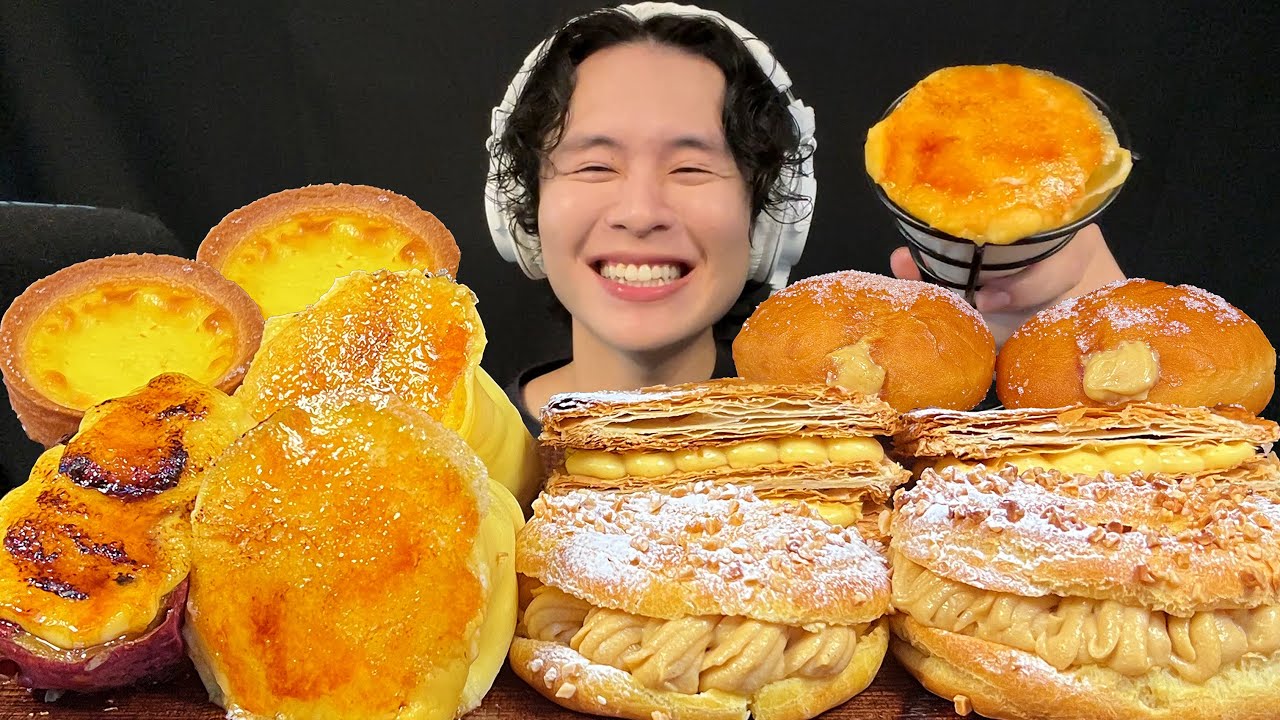 【ASMR】カスタードクリームスイーツ‼️【咀嚼音/mukbang/Eating Sounds】