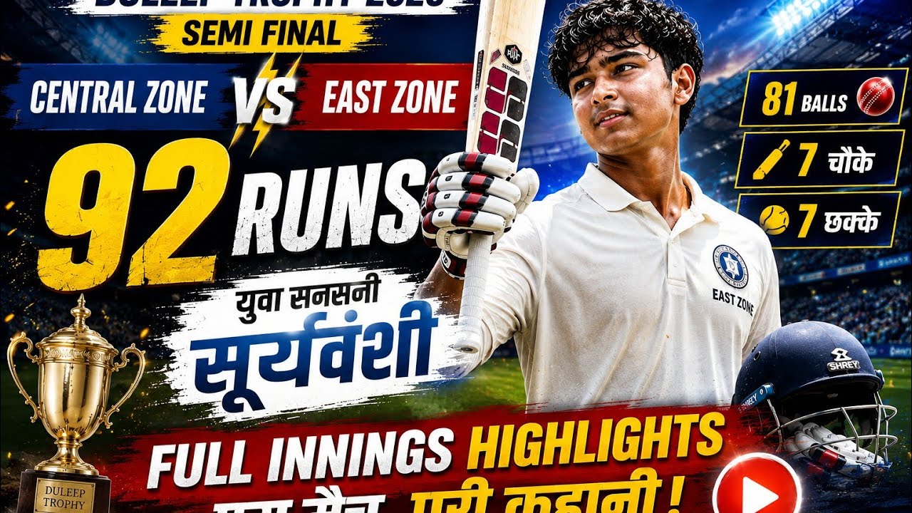 Suryavanshi&rsquo;s 92 Runs Masterclass 🔥 | Full Innings Highlights | Duleep Trophy 2026 | #suryavanshi