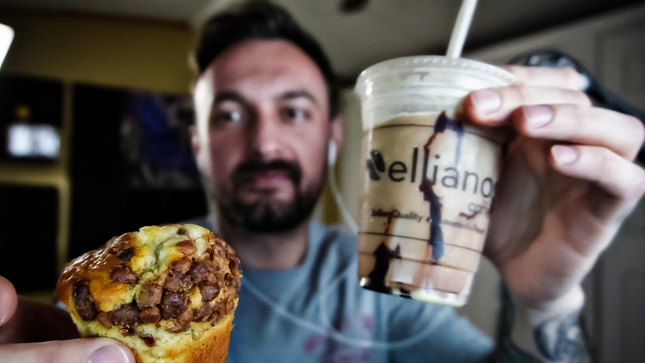 Ellianos Coffee & Apple Cinnamon Pecan Muffin | ASMR (Whispering, Chewing Sounds)